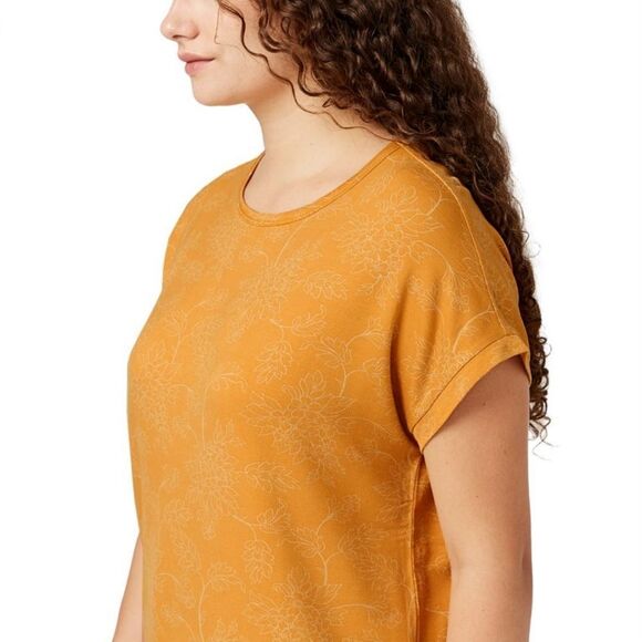 Buffalo Women's Size Small Short Sleeve Crewneck Top Mustard Yellow Tee Floral - Picture 5 of 9